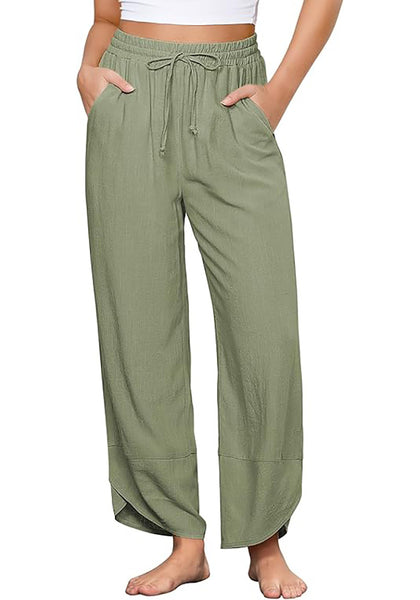 Army Green Women's Wide Leg Drawstring Harem Loose Permeable Palazzo Pant