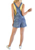 Classic Blue Roll-Over Hem Ripped Denim Shorts Overall