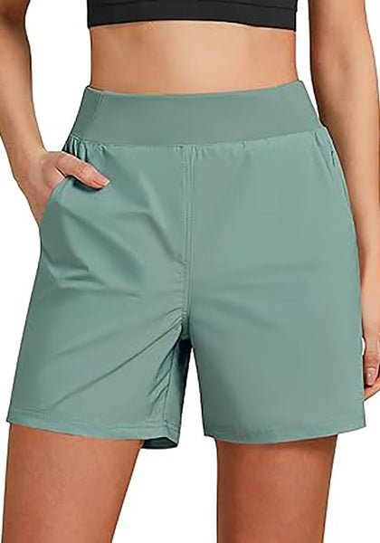 Beryl Green Women's Athletic Dri-Fit Gym Elastic Waist Relaxed Fit Running Shorts