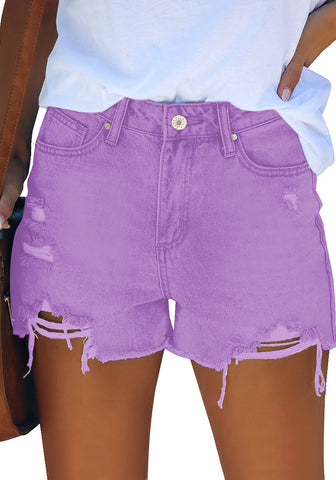 Digital Lavender Women's High Waisted Frayed Raw Hem Denim Hot Short Summer Jean Shorts