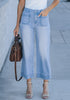 Lakeside Blue 2024 Women's High Waisted Long Denim Wide Leg Pockets Cropped Pants Jeans Trouser