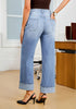 Lakeside Blue Women's Fashionable High Waisted Wide Leg Jeans Casual Jeans Versatile for Commuting
