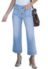 Lakeside Blue 2024 Women's High Waisted Long Denim Wide Leg Pockets Cropped Pants Jeans Trouser