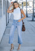 Lakeside Blue 2024 Women's High Waisted Long Denim Wide Leg Pockets Cropped Pants Jeans Trouser