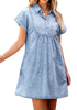 Roadknight Blue Women's Short Sleeves Loose Denim Pull On Babydoll Short Dress