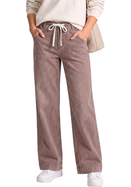 GRAPENT Women's High Rise Straight Wide Leg Jeans | Stretchy Denim, Elastic Waist, 29.5" Inseam, Work & Casual Daily Wear