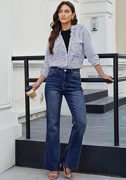 GRAPENT Women's Trendy High Rise Flare Jeans | Stretchy Denim, Wide Leg, 30.5" Inseam, 90s Retro, Business Casual & Everyday Wear