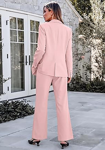 Peach Blush Women's 2 Piece Pant Suits, Business Casual Buttoned Blazer and High Waisted Bootcut Pants Set, 29" Inseam Professional Office Fall Teacher Outfits