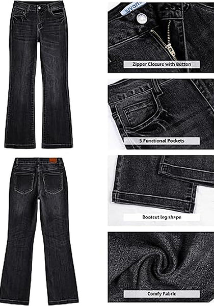 Washed Black Women's Trendy Mid Rise Bootcut Jeans — Stretchy Western Denim Pants with 90s Vintage Flare & 30.5" Inseam