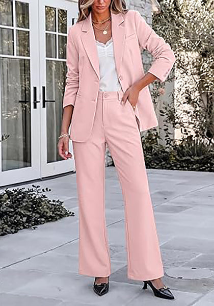 Peach Blush Women's 2 Piece Pant Suits, Business Casual Buttoned Blazer and High Waisted Bootcut Pants Set, 29" Inseam Professional Office Fall Teacher Outfits