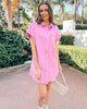 Aurora Pink - Acid Wash Women's Denim Jean Dress Button Down Frayed Hem Jean Short Dresses With Pockets