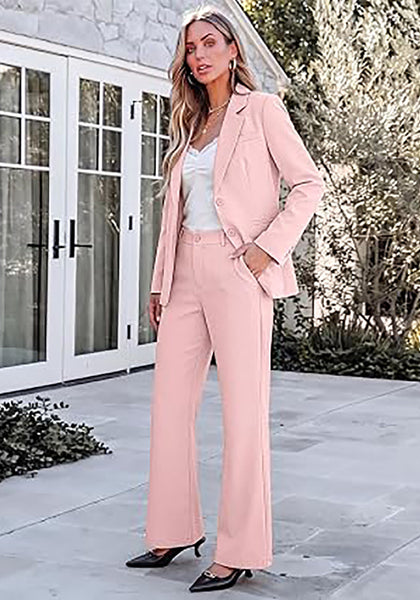 Peach Blush Women's 2 Piece Pant Suits, Business Casual Buttoned Blazer and High Waisted Bootcut Pants Set, 29" Inseam Professional Office Fall Teacher Outfits