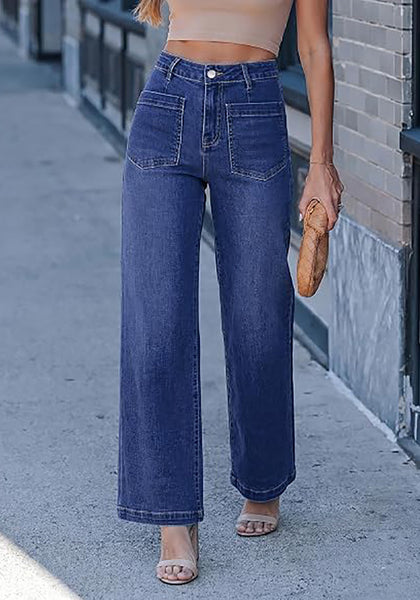 GRAPENT Women's High Waisted Wide Leg Jeans | Soft Stretch Denim, Patch Pocket, 29.5" Inseam, Full Length, Casual Work Outfits