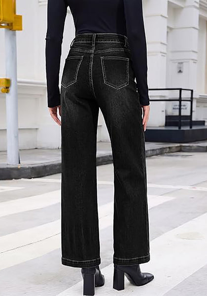 GRAPENT Women's High Waist Wide Leg Jeans | Stretchy Denim, Front Seam, 29.5" Inseam, 4 Pockets, Vintage Distressed, Country Concert Work Casual