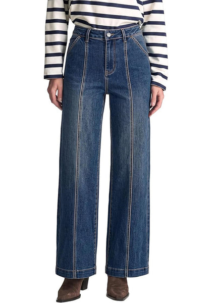GRAPENT Women's High Waist Wide Leg Jeans | Stretchy Denim, Front Seam, 29.5" Inseam, 4 Pockets, Vintage Distressed, Country Concert Work Casual
