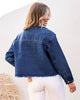 Classic Blue Women's Denim Collared Jacket With Flap Pocket Button UP Raw Hem Detail Long Sleeve Jean Jackets