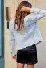 Roadnight Blue Acid Washed Women's Denim Frayed Hem Button Up Distressed Jackets