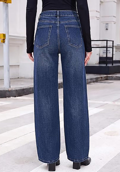 GRAPENT Women's High Rise Wide Leg Jeans | Stretchy Denim, Adjustable Cinch Waist, 30" Inseam, 90s Baggy Straight, Everyday Dressy Casual
