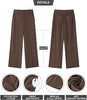 Brown Women's Casual High Waist Pocket Polyester Relaxed Fit Wide Leg Pants