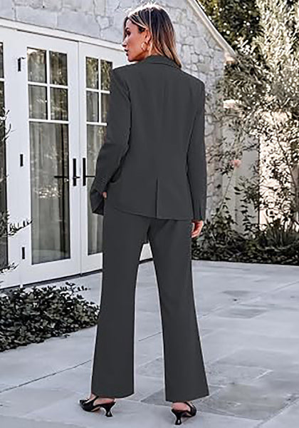 Charcoal Women's 2 Piece Pant Suits, Business Casual Buttoned Blazer and High Waisted Bootcut Pants Set, 29" Inseam Professional Office Fall Teacher Outfits