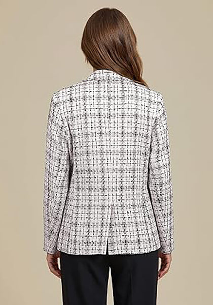 Beige Women's Plaid Tweed Work Blazer | Long Sleeve Notched Lapel Jacket, Fully Lined, Shoulder Pads, Single Button, 2 Pockets – Office, Interview, Business Casual