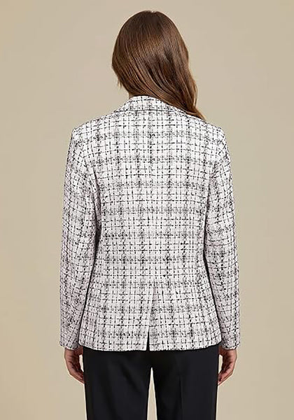 GRAPENT Women's Tweed Plaid Blazer | Notched Lapel, Fully Lined, Shoulder Pads, Single Button, 2 Pockets, Interview Office Business Casual