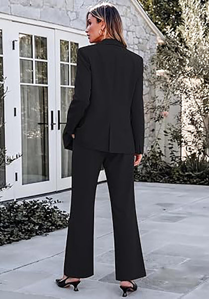 Black Women's 2 Piece Pant Suits, Business Casual Buttoned Blazer and High Waisted Bootcut Pants Set, 29" Inseam Professional Office Fall Teacher Outfits