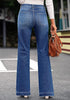Dark Blue Women's Flare Denim High Rise Jeans Stretch Wide Legs.