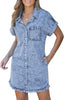 Bay Blue - Acid Wash Women's Denim Jean Dress Button Down Frayed Hem Jean Short Dresses With Pockets