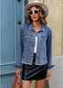 Classic Blue Acid Washed Women's Denim Frayed Hem Button Up Distressed Jackets
