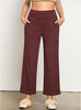 Wine Red  Women's Ankle-Length High-Waist Pants Relaxed Fit Wide-Leg Pull-On Side Pocket