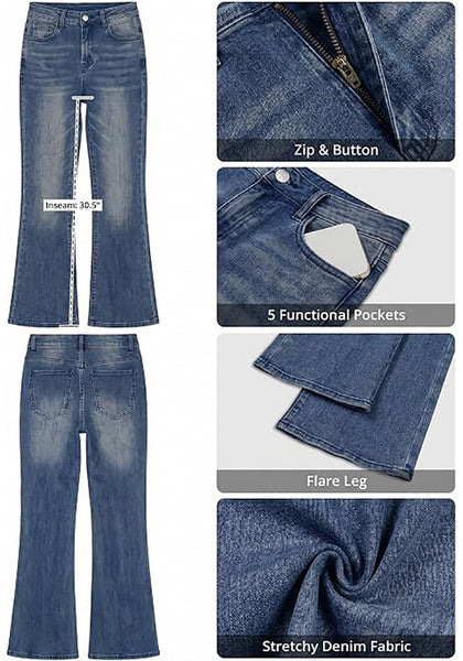 GRAPENT Women's Trendy High Rise Flare Jeans | Stretchy Denim, Wide Leg, 30.5" Inseam, 90s Retro, Business Casual & Everyday Wear