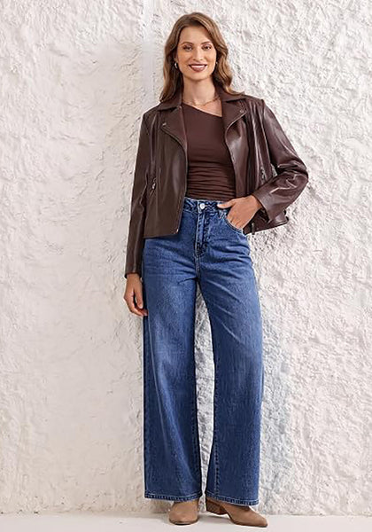 GRAPENT Women's High Waisted Wide Leg Baggy Jeans | Stretchy Denim, Adjustable Cinched Waist, 30" Inseam, 90S Baggy Style, Country Concert & Casual Work Wear