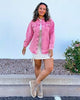 Magenta Pink Button-Up Oversized Women's Denim Shacket
