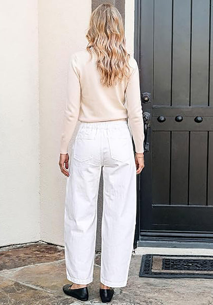 GRAPENT Women's High Waisted Baggy Barrel Jeans | Stretchy Denim, Elastic Drawstring Waist, Pull On, 27.5" Inseam, Ankle Length, Dressy Casual Outfits