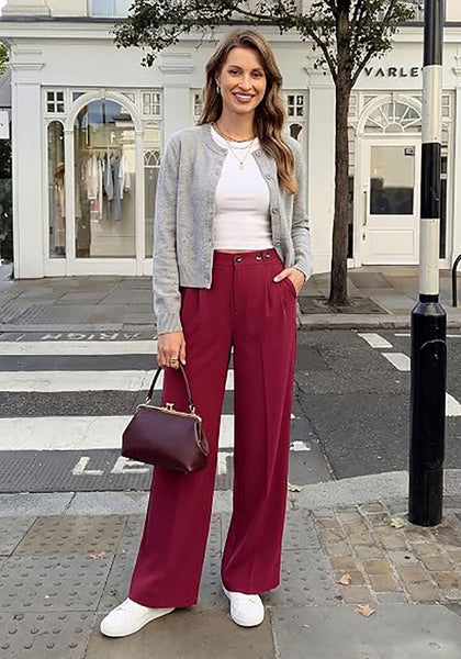 GRAPENT Women's High Waisted Wide Leg Work Pants | Elastic Back Waist, Front Pleated, Business Casual Office Outfits