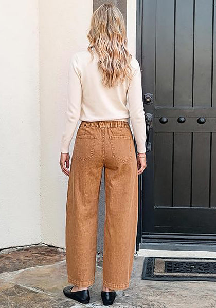 GRAPENT Women's High Waisted Baggy Barrel Jeans | Stretchy Denim, Elastic Drawstring Waist, Pull On, 27.5" Inseam, Ankle Length, Dressy Casual Outfits