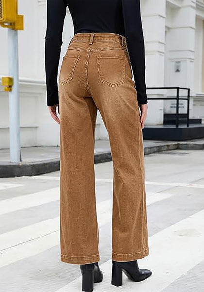 GRAPENT Women's High Waist Wide Leg Jeans | Stretchy Denim, Front Seam, 29.5" Inseam, 4 Pockets, Vintage Distressed, Country Concert Work Casual