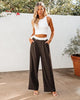 Brown & White Block Women's High Waisted Wide Leg Business Work Pants