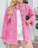 Magenta Pink Button-Up Oversized Women's Denim Shacket