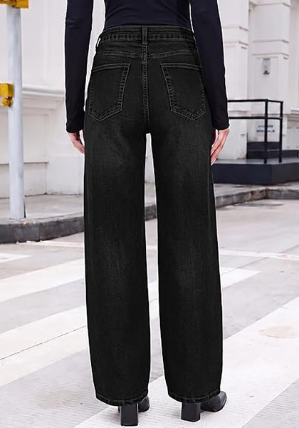 GRAPENT Women's High Rise Wide Leg Jeans | Stretchy Denim, Adjustable Cinch Waist, 30" Inseam, 90s Baggy Straight, Everyday Dressy Casual