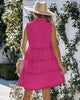 Hot Pink Denim Dress for Women Sleeveless Babydoll Button Down Short Jean Dresses Cute Summer