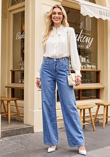 GRAPENT Women's High Waisted Wide Leg Baggy Jeans | Stretchy Denim, Adjustable Cinched Waist, 30" Inseam, 90S Baggy Style, Country Concert & Casual Work Wear