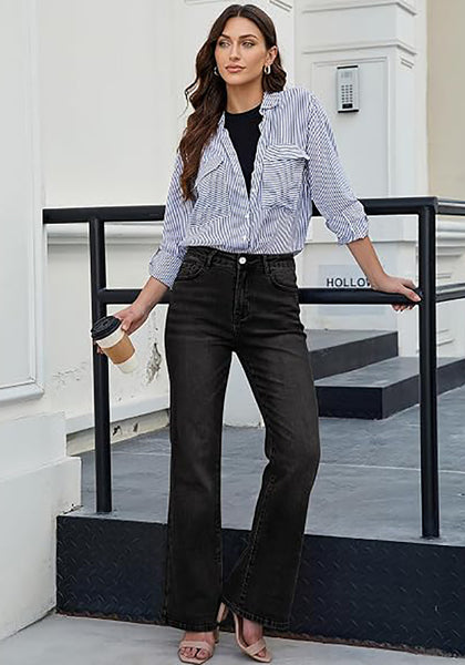 GRAPENT Women's Trendy High Rise Flare Jeans | Stretchy Denim, Wide Leg, 30.5" Inseam, 90s Retro, Business Casual & Everyday Wear