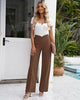 Brown Women's Stretch Business Casual High Waisted Work Office Wide Leg Trouser Pants