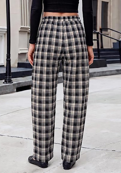 GRAPENT Women's High Waisted Plaid Barrel Pants | Tapered Wide Leg, Elastic Drawstring Waist, Front Pockets, Work Office Casual Fall Outfits
