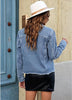 Medium Blue Acid Washed Women's Denim Frayed Hem Button Up Distressed Jackets