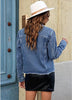Classic Blue Acid Washed Women's Denim Frayed Hem Button Up Distressed Jackets