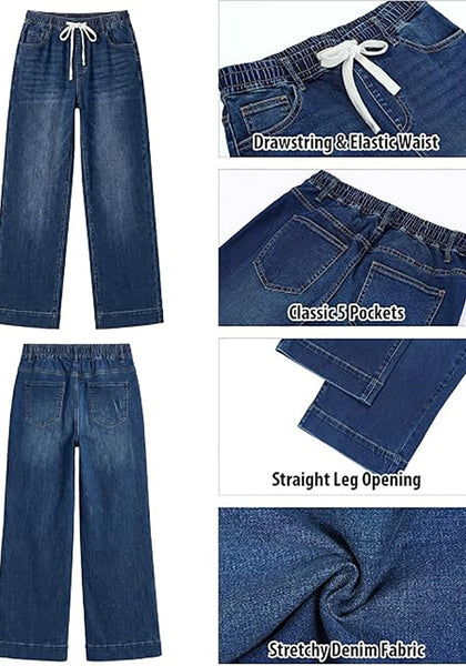 GRAPENT Women's High Rise Straight Wide Leg Jeans | Stretchy Denim, Elastic Waist, 29.5" Inseam, Work & Casual Daily Wear
