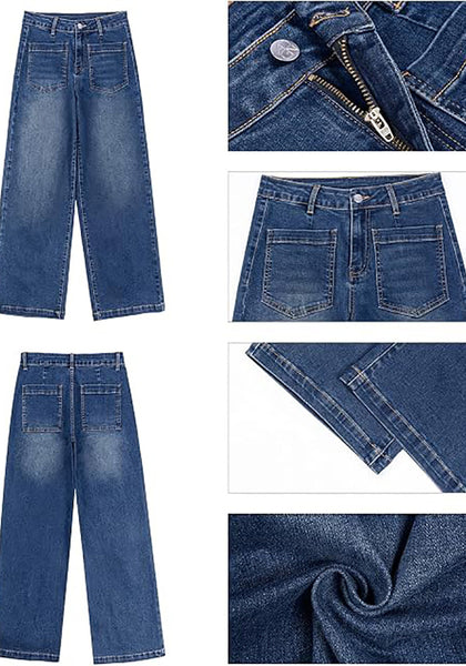 GRAPENT Women's High Waisted Wide Leg Jeans | Soft Stretch Denim, Patch Pocket, 29.5" Inseam, Full Length, Casual Work Outfits
